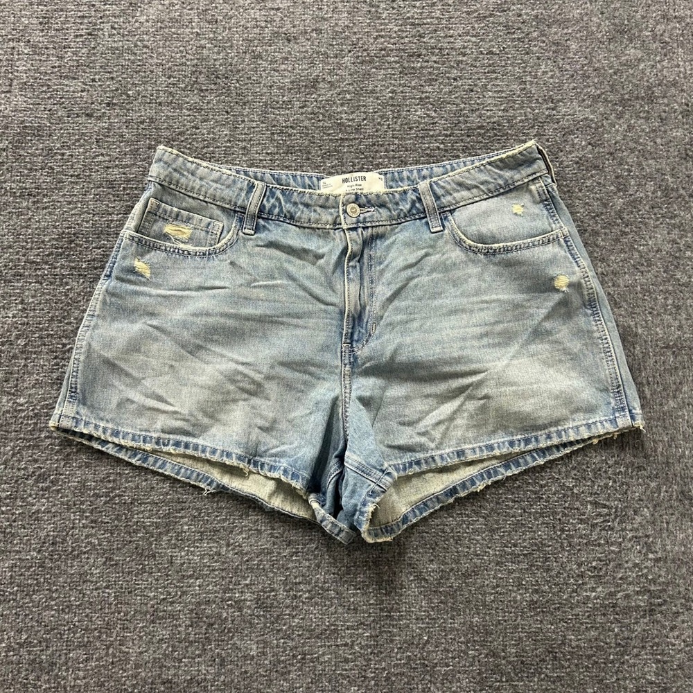 Hollister Shorts Womens Size 14 Light Wash High-Rise A-Line Distressed Denim Raw